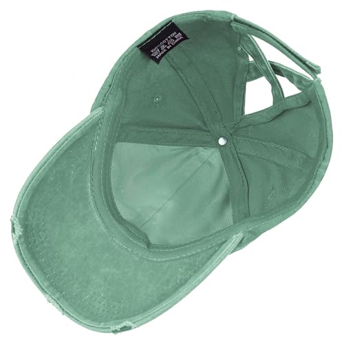 Women's Green Criss Cross Ponytail Baseball Cap - Distressed Mesh Trucker Hat - One Size