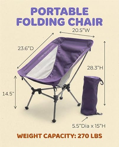 Purple Camping Chair Lightweight Low-Back Portable Seat for Hiking & Beach