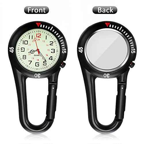 Hicarer 2 Pieces Clip on Quartz Watch Backpack Fob Belt Glow in The Dark Unisex Pocket Watch with White Dial for Doctors Nurses Outdoor Activities