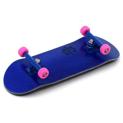Teak Tuning 32mm Fingerboard Complete - Fully Assembled with Pro Level Components - Pro Shaped Wooden Deck (32x97mm), UltraSpin Bearing Wheels, Prodigy Gen2 Trucks - Blue & Pink