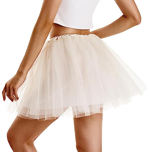 Women's Tutu Skirt Beige One Size Classic 4-Layer Tulle Ballet Skirt