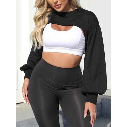 Hilinker Women's Crewneck Cropped Sweatshirt Workout Oversized Long Sleeve Crop Tops