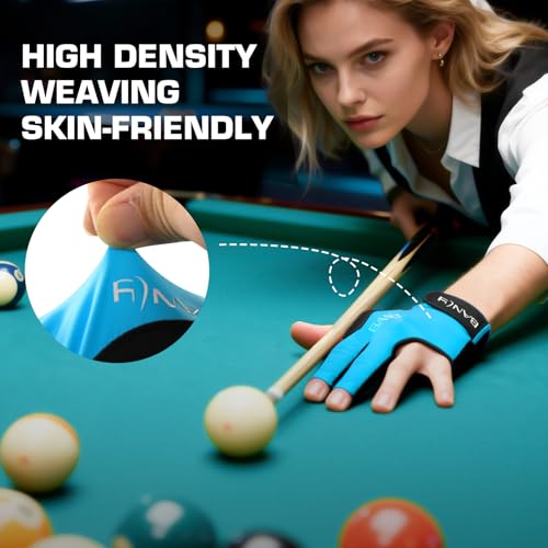 Banly Billiard Pool Gloves Left Hand 3 Finger Blue Small - Snooker Cue Sport