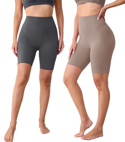 High Waisted 8 Inch Biker Shorts for Women 4 Pack XX-Large Black & Neutral Tones