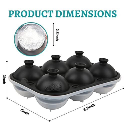 Large Ice Sphere Maker with Lid - 6 x 2.5 Inch BPA-Free Silicone Ice Trays Black