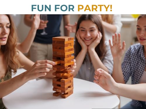 Wooden Tumbling Tower Family Game for Adults & Seniors - Classic Stack Block Set