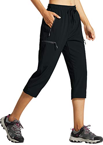 Libin Women's Black Cropped Cargo Hiking Capris Pants - Large