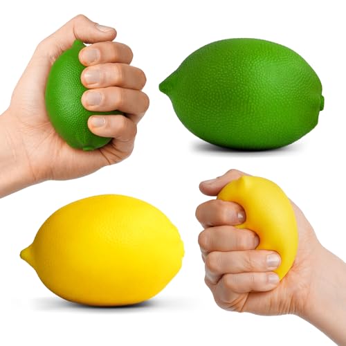 Lemon Hand Therapy Stress Ball Pair - Squeezable Hand Strengtheners for Adults