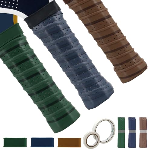 Pickleball Grip Tape 3pcs with Raised Ridge and Color Variations - Brown Blue Green