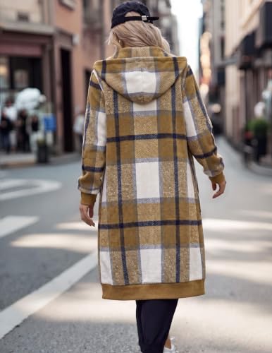 Women Casual Zip Up Fleece Hoodies Tunic Sweatshirt Long Jacket XL Khaki Plaid