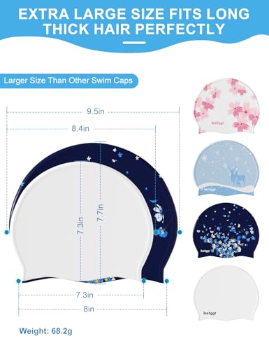 Silicone Swim Cap for Women Men - Floral Pattern, Comfortable Fit & Water-Resistant