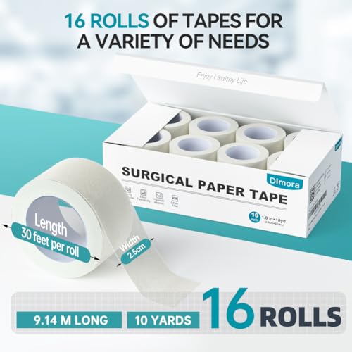 White Paper Medical Tape 16 Rolls - Hypoallergenic Surgical Wound Dressing