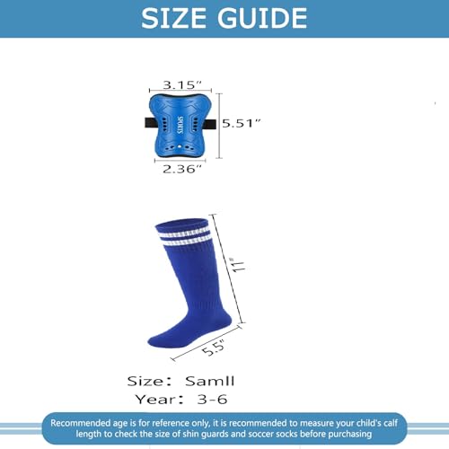 Kids Soccer Shin Guards Set with Socks - 4 Pairs White Black Red Blue, Adjustable for Ages 3-6