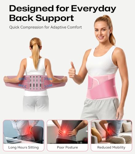 Pink 0.6mm Ultra Thin Back Brace for Lower Back Pain XL Support - Viranic