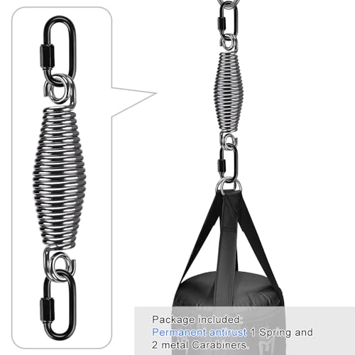 Heavy Duty Bag Spring for Punching Bags up to 300 lbs - Silver Conical Spring with Carabiners