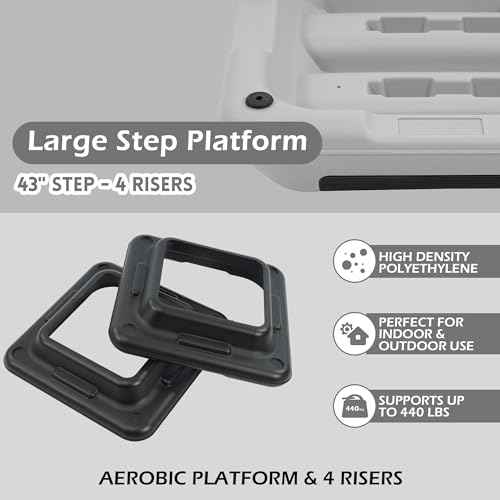 Fitvids Step Aerobic Stepper with 4 Stackable Risers, 43'' Aerobic Platform Adjustable Height 4"-6''-8'', Fitness Training Workout Stepper for Home Gym, Cardio Strength, Black and Gray