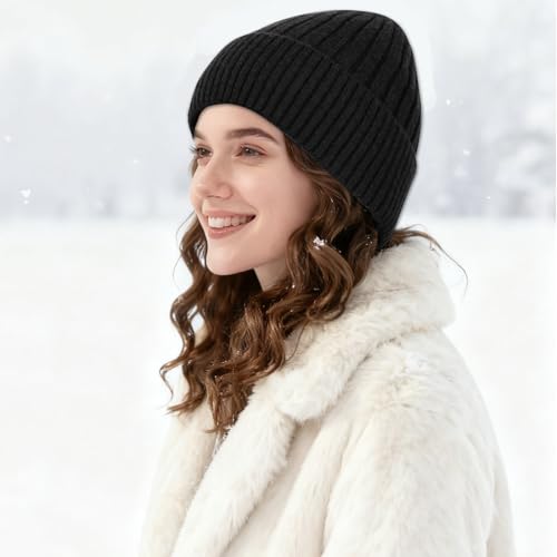 Winter Fleece Lined Beanie Hat for Men Women, Unisex Fashion Thermal Cuffed Knit Skullcap Warm Winter Hat