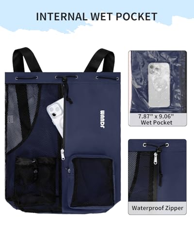WANDF Mesh Swim Bag Large Dark Blue - Beach Backpack for Water Sports
