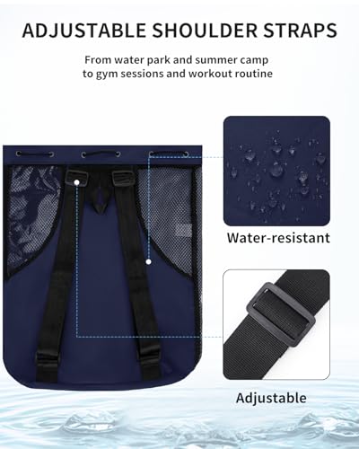 WANDF Mesh Swim Bag Large Dark Blue - Beach Backpack for Water Sports
