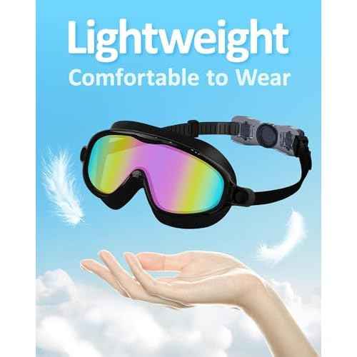 Kids Swim Goggles, Anti-fog, UV Protection and Wide View Swimming Goggles & Swim Cap for Age 3-15 Boys Girls Toddler