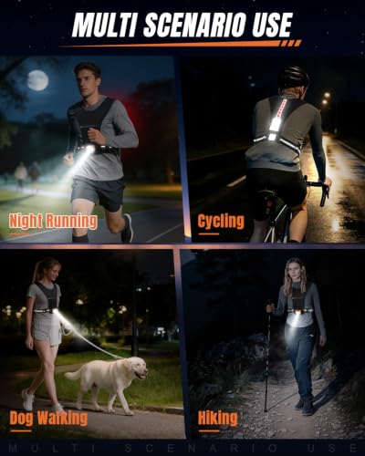 MOKURA Reflective Running Vest with Light for Women and Men - Black, Medium