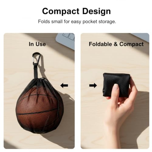 Black 2-Pack Sports Ball Bag 12x10 Inch Mesh Storage with Zipper Pocket and Adjustable Drawstring