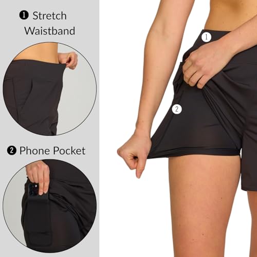 High Waisted Women's Swim Shorts - 5 Inch Inseam, Black, Medium