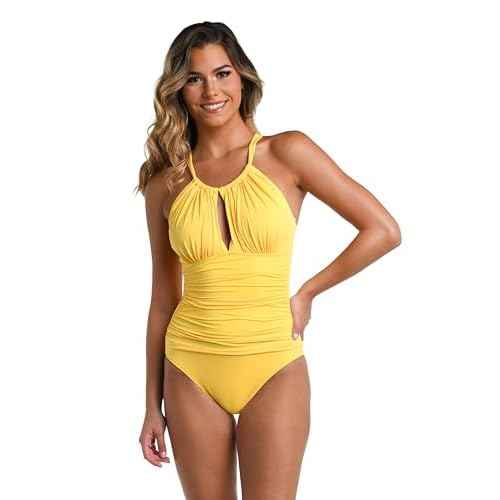 La Blanca Womens One Piece Swimsuit High Neck Keyhole Island Goddess