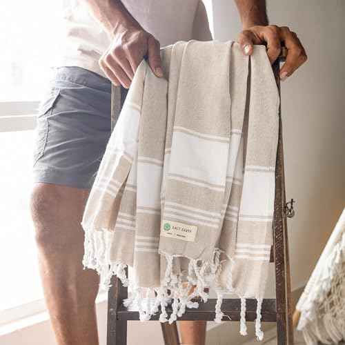 Salt Earth Cotton Turkish Beach Towel, Set of 2-36" X72" Large Bath Towels, Quick Dry Towel, Bathroom, Beach Essentials, Gym, Quick Dry for Shower, Lightweight Large Towels for All (Beige)