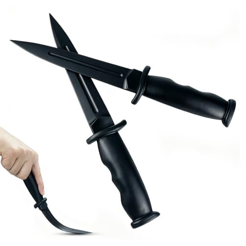 Black Rubber Training Knife 9.8 Inch Fake Dagger for Martial Arts & Cosplay - Safe Prop