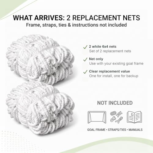 Soccer Goal Replacement Nets 6x4 Set of 2 White for Youth Goals
