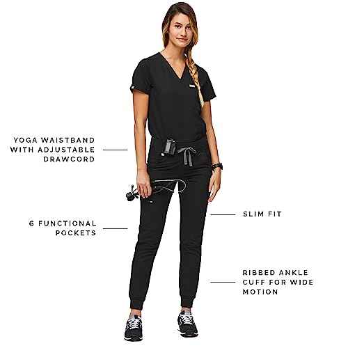 FIGS Zamora Jogger Scrub Pants for Women ? Slim Fit, 6 Pockets, Yoga Waistband, Ribbed Ankle Cuffs, Anti-Wrinkle