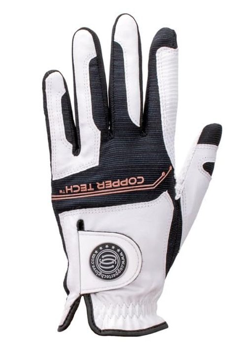 Copper Tech Plus Copper Infused Golf Glove for Women – White/Black – Single Pack – Compression Fit, Arthritis Relief, Non-Slip Grip – USGA Approved - Left Hand/One Size