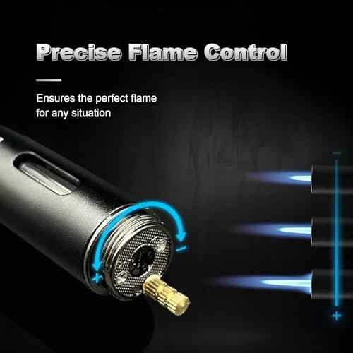 5-in-1 Windproof Torch Lighter,Adjustable Jet Flame with Punch,Holder & Draw Enhancer Tool,Refillable Butane Lighter for Camping, BBQ, Candles & Outdoor (Butane Not Included) Gift Set