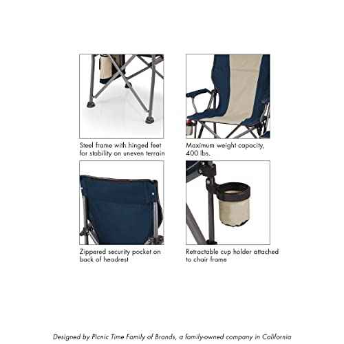 PICNIC TIME Outlander XL Heavy Duty Folding Camping Chair with Insulated Cooler, Oversized Portable Lawn, Beach & Camp Chair with Cup Holder, Storage Pocket, Carry Bag, 400 lb Capacity (Black)