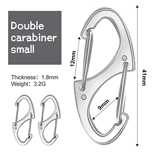 Double Carabiner Keychain Set 1.6 Inch S-Shaped for Camping and Travel - Silver / 40 pcs