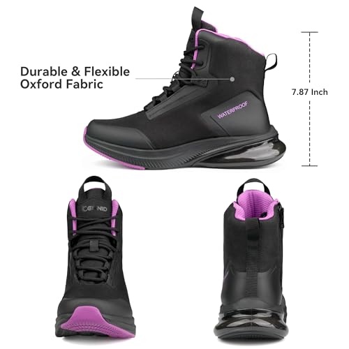 Women's Tactical Work Boots EMT EMS Motorcycle Boots - Black Purple 8.5