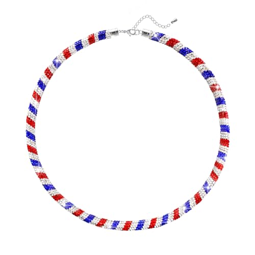 Red White and Blue Baseball Necklace Sparkly Rhinestone Baseball Game Day Chain Accessories for Men Women Baseball Team Players Lovers Gift