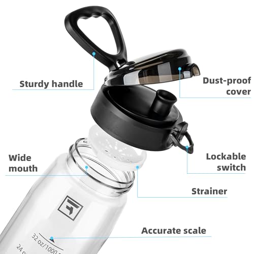Fanhaw 32 oz Clear Plastic Water Bottle with Chug Lid & Black Cap - Variation of THIS listing