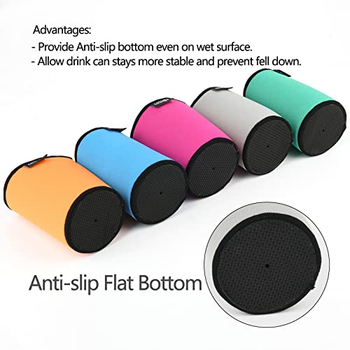 Can Cooler Sleeves Pack of 5 - Non Skid Flat Bottom Neoprene Insulators for 12 oz Cans - Multi Colors