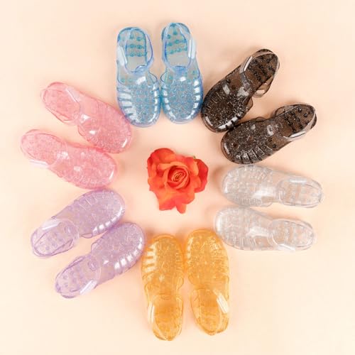Girls Jelly Sandals Summer Costume Princess Dress Flat Breathable Waterproof Gladiator Shoes - Glitter Black, Little Kid 10.5