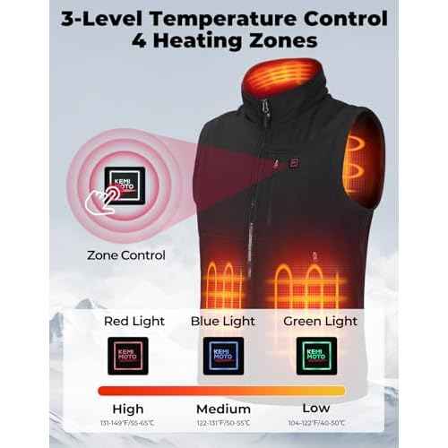 KEMIMOTO Men's Heated Vest with Battery Pack Included, Lightweight Heated Vest for Men by APP Temp Control, Black