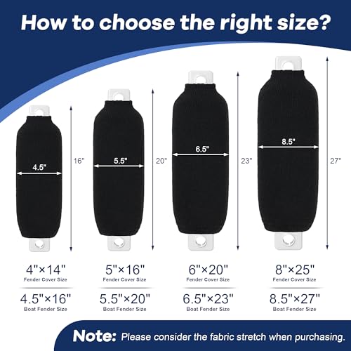 Boat Fender Covers 4-Pack - Black 5x16 Inch Marine Bumper Sleeves, Heavy-Duty Shock Absorbent & UV Resistant