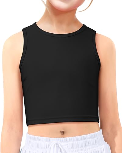 Girls Athletic Tank Top - Sleeveless Dance Crop Top for Kids, 6 Years, Black