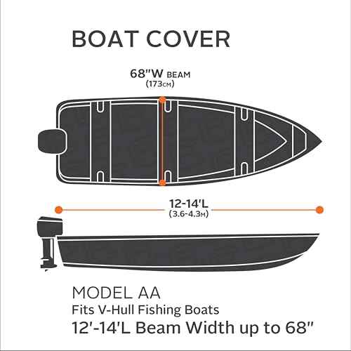 Classic Accessories Stellex All Seasons Boat Cover, Fits Boats 12' - 14' L x 68" W, Trailerable Boat Cover with Polyester Fade-Resistant Fabric, Model AA