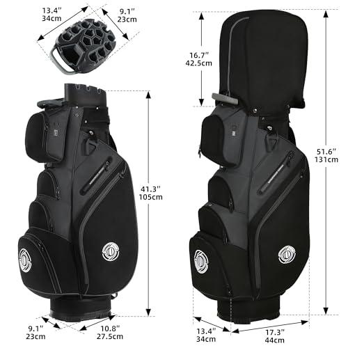 Shopsource Golf Bag, 14 Way Top Golf Bag with Full-Length Dividers, Cart Golf Bag for Men Women, Golf Club Bags with Ergonomic Padded Strap, Zippered Pockets, Rain Hood Grey and Black