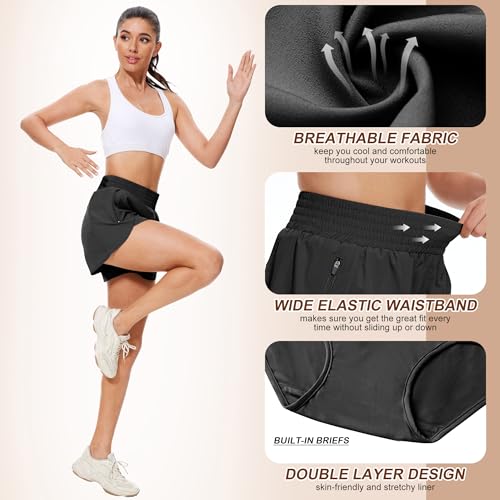 Women's Athletic Shorts with Pockets - 5 Pack, Medium, Black Navy Grey