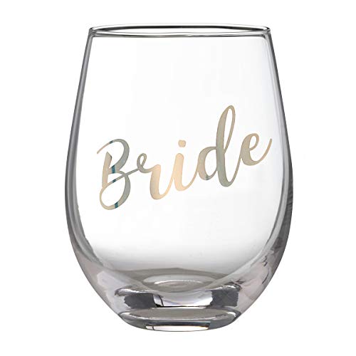 Bride Stemless Wine Glass - Gold Lettering, 4.75 Inch Wedding Gift