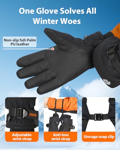 Winter Gloves Men and Women Waterproof Thinsulate Gloves - Black Small