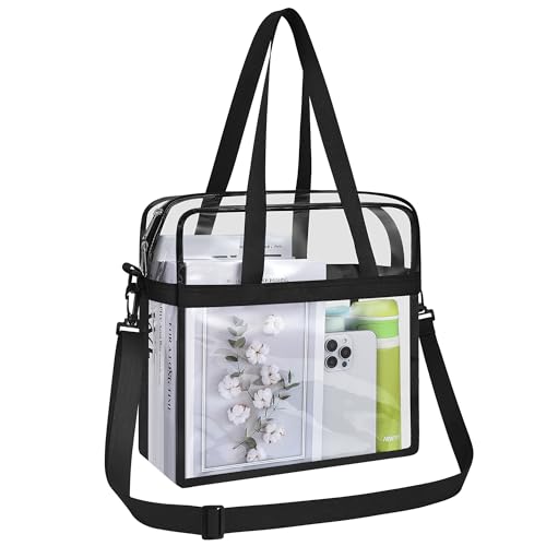 Oraben Clear Tote Bag Stadium Approved 12x6x12 with Black Main Pocket - Perfect for Sports Events and Work